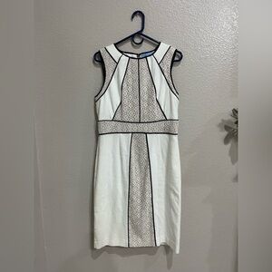 ANTONIO MELANI White Black Patterned Mini Dress Lace Sleeveless Sz 10 Back Zip